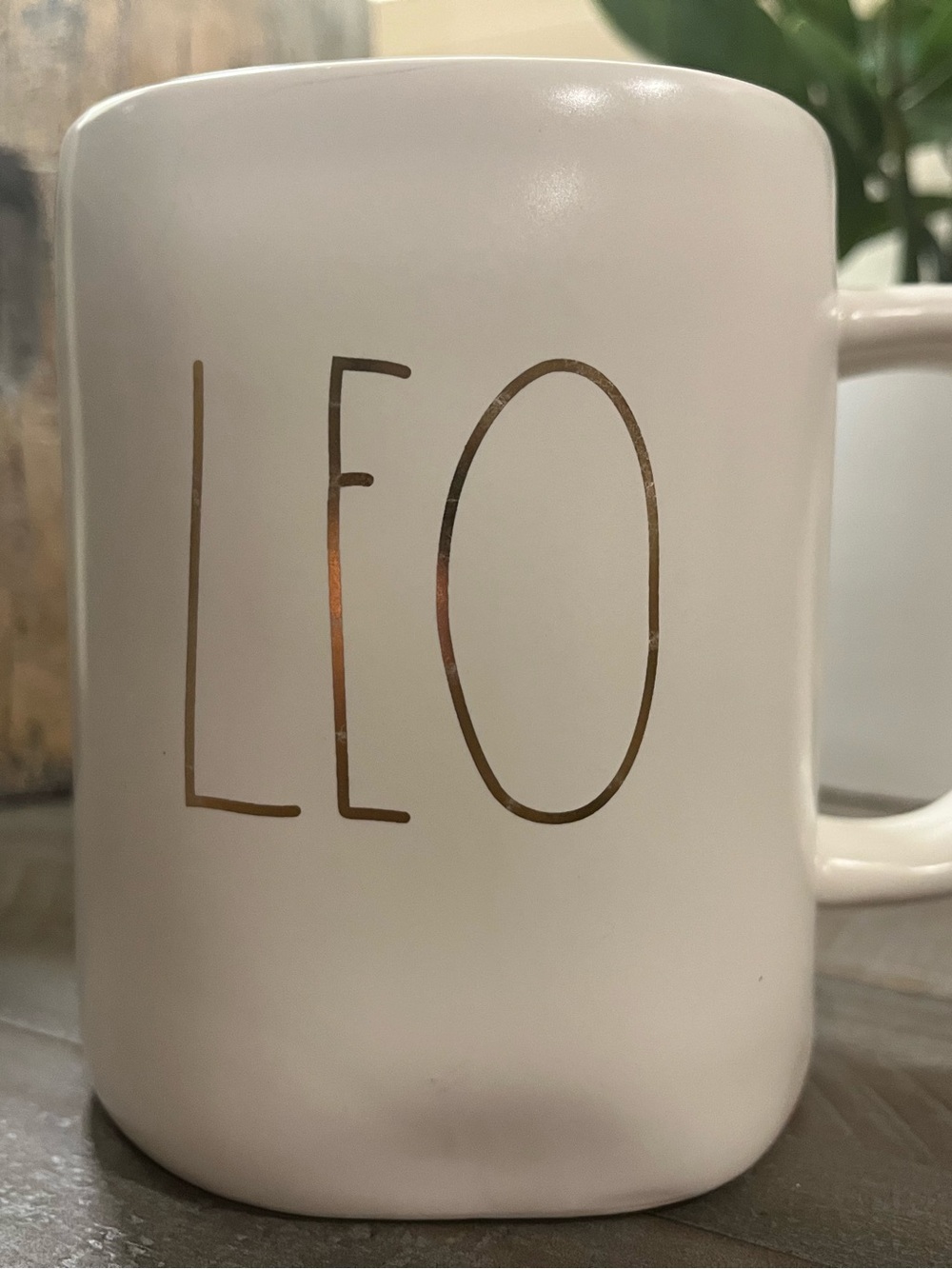 Rae Dunn LEO Gold Accent White Ceramic Mug